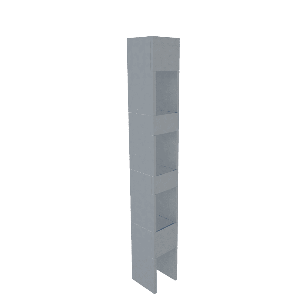 Vue latérale d’une cage d’ascenseur modulaire en béton, structure verticale en plusieurs éléments