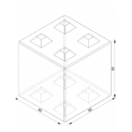 Schéma technique d’un bloc béton préfabriqué empilable CIR PREFA, dimensions 80 x 80 x 80, avec picots d’emboîtement.